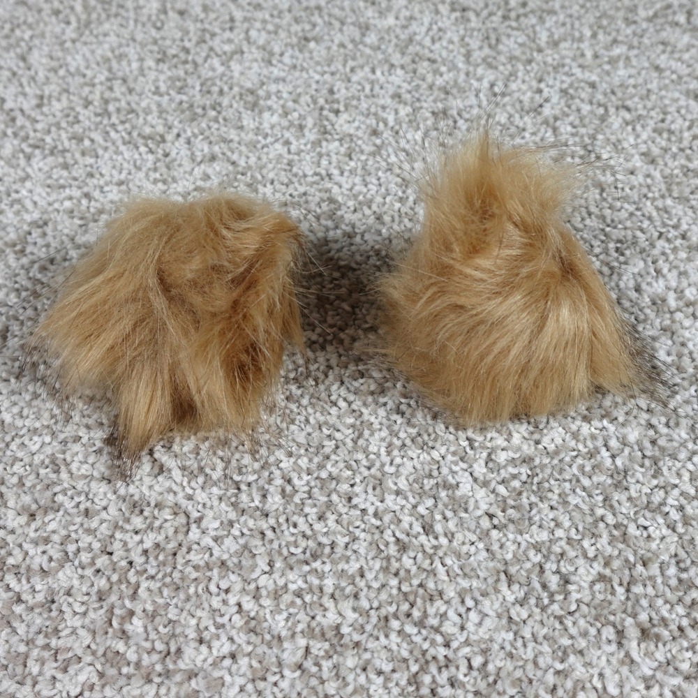 Khaki Faux Fur Pom Pom Set of 2 Elastic Loop Hat Toppers 3 Inch